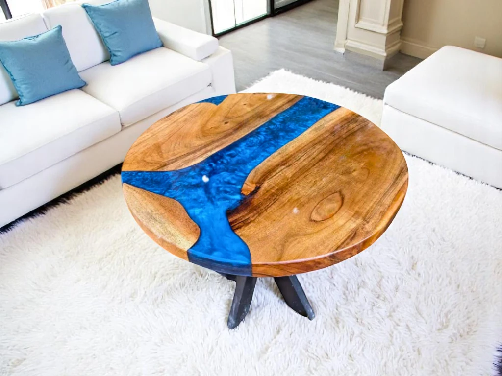 Natural Acacia Wood Blue River Round End Sofa Table 